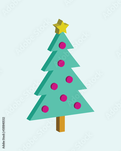 Isometric christmas tree vector design. Pine tree with star decoartion.