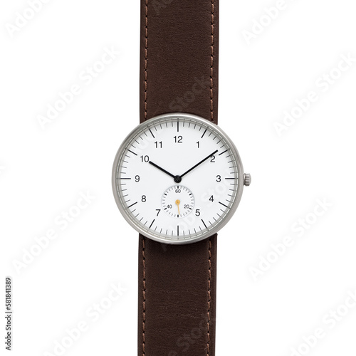 Minimalist wristwatch white dial on transparent background