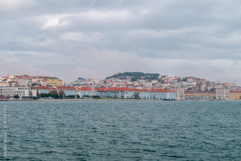 Fototapeta premium Panoramic on Lisbon city on Tagus river. Capital of Portugal.