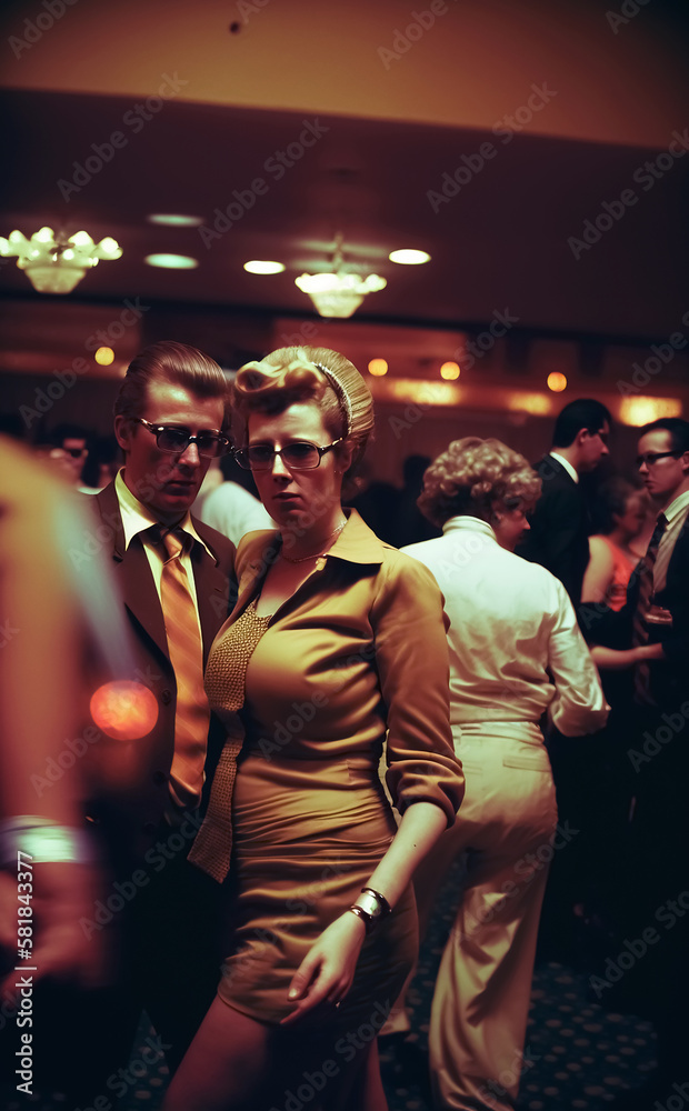 Vintage film photograph of a couple on the dancefloor at a Northern Soul night, generative AI
