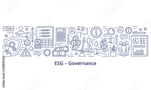 ESG Governance concepts, icons set. Banner. Template. Vector illustration isolated on a white background