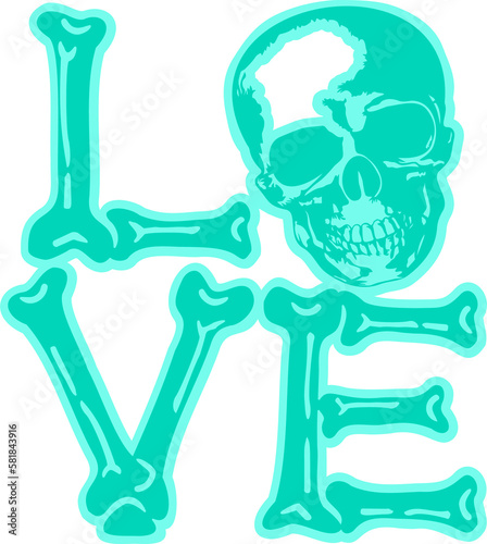 Skull LOVE sign  colorful love.