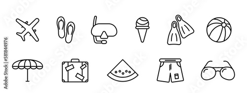 Thin line icons set of summer and beach. Editable stroke