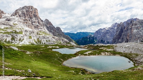 Beautiful landscape of the Tre Cime di Lavaredo mountain range in Dolomites, Italy.