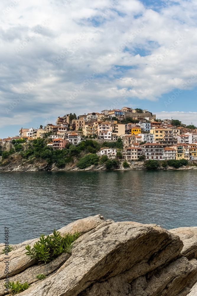 Kavala city principal seaport of eastern Macedonia Greece panoramic view to the walls of Castle.