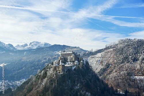 Hohenwerfen castle and fortress above the Salzach valley at Werfen in Austria © Marko Klarić/Wirestock Creators