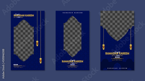 set of blue Islamic social media posts, suitable for leaflets, banners, brochures, backgrounds and social media story posts