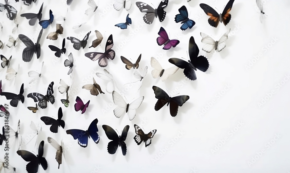 Butterflies on the wall background on a white background banner Generative ai Butterflies on the wall background on a white background banner Generative ai