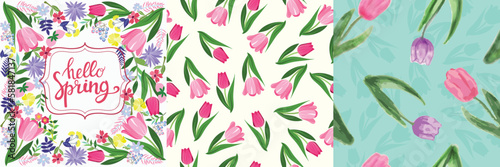 Set of flower background tulip flowers.