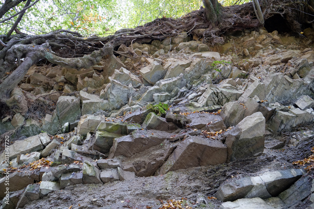 Natural stones near bank of river, Carpathian Mountains, Ukraine
