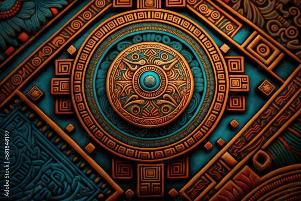 Background with Mayan patterns, adornments, background. Generative AI