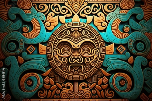 Background with Mayan patterns, adornments, background. Generative AI photo