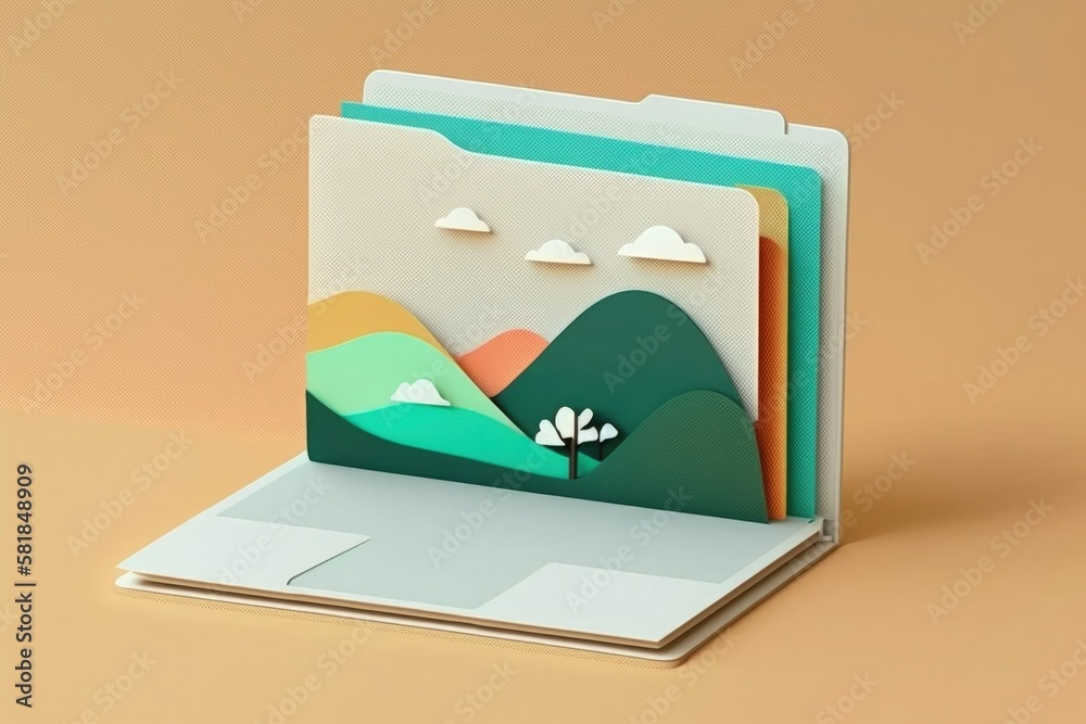 File folder illustration on laptop screen, data storage concept ...