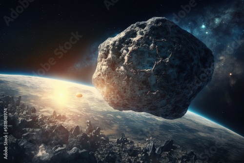 Meteor illustration towards earth, apocalypse concept. Generative AI