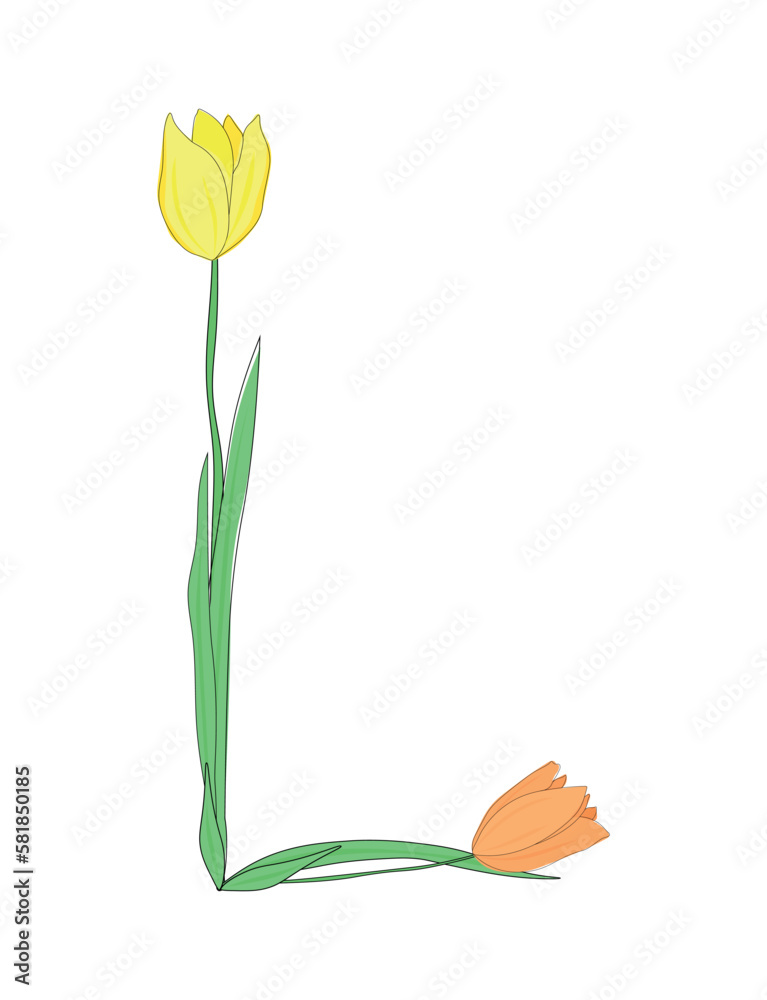 Letter L of English alphabet from tulip flowers, floral font for spring ...
