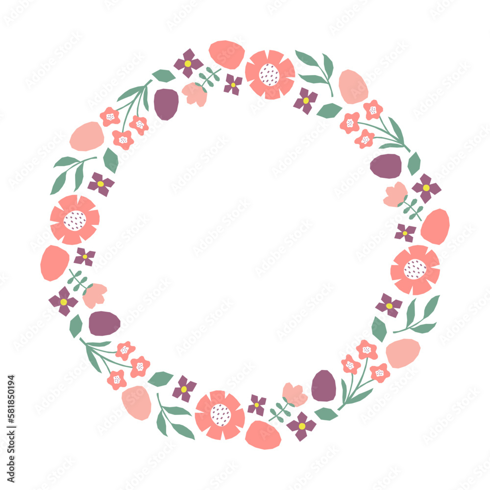 Colorful frame with cutout branches, flowers and easter eggs. Design element for greeting card, invitation, poster, social media.