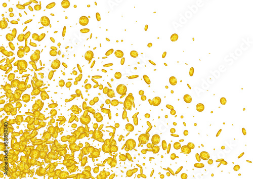 Fly Metal Coin Vector White Background. Golden