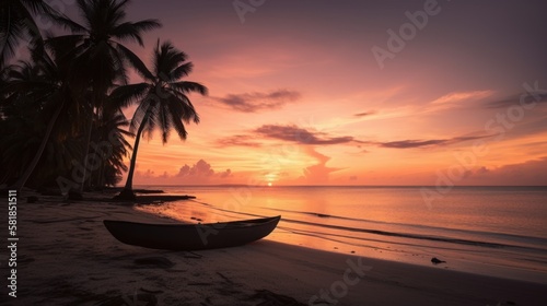 Tropical island beach at sunset