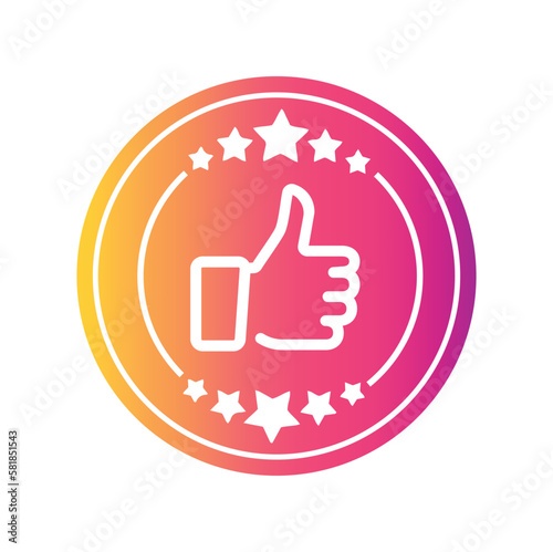 Thumb up icon with star rating and gradient color.
