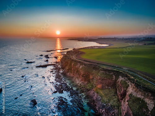Sunset on Arbroath Cliffs in Scotland, UK