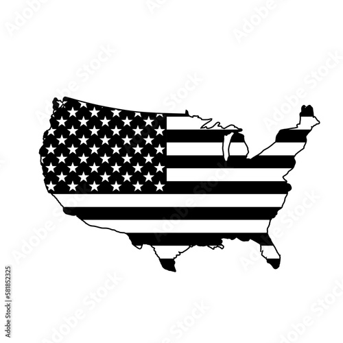 United States flag map USA Flag inside USA Map black and white vector illustration clip art