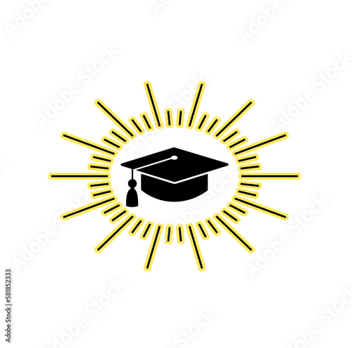 graduation hat inside sun rays vector illustration clip art logo template