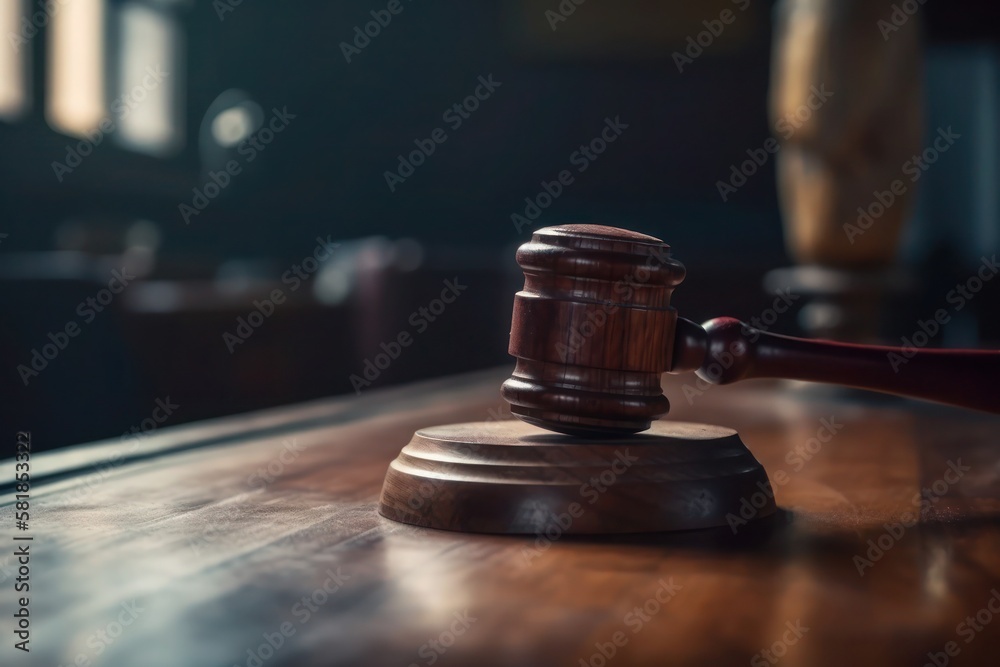 Judges gavel on wooden desk, generative ai