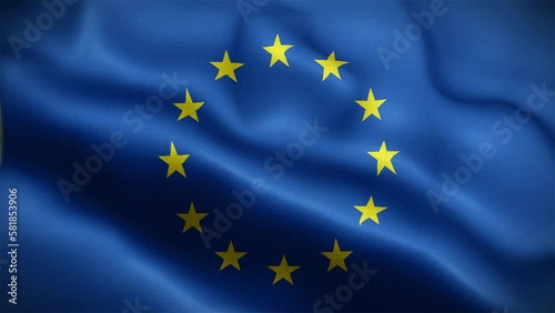 4K Textured Flag of European Union Animation Stock Video - EU Flag Waving in Loop  - Highly Detailed EU Flag Stock Video photo