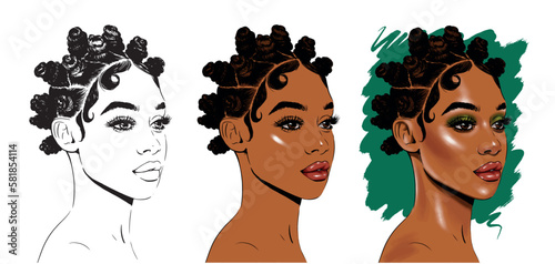 beautiful black woman face fashion illustration