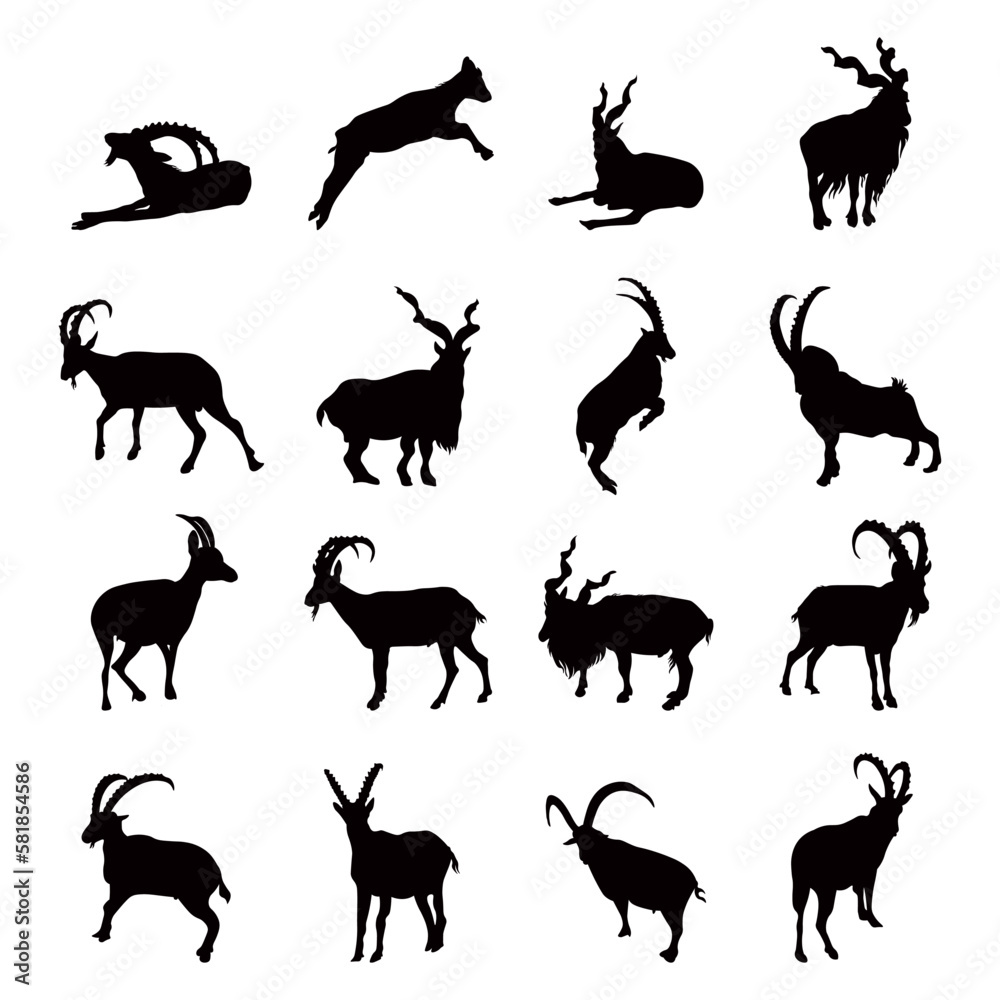 Goat silhouette vector illustration set.