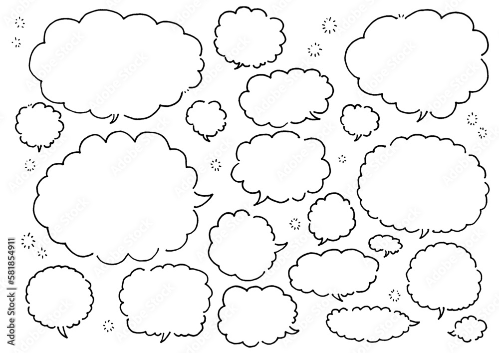 ペンで書いた雲型のふわふわした吹き出し ペンで書いた雲型のふわふわした吹き出し