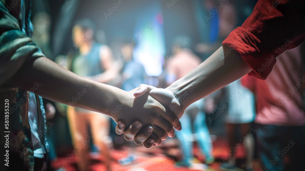 Close up.person shaking hands.business collaboration.friendship or partner support together.professional makeing deal.happy and successful.Generative ai technology