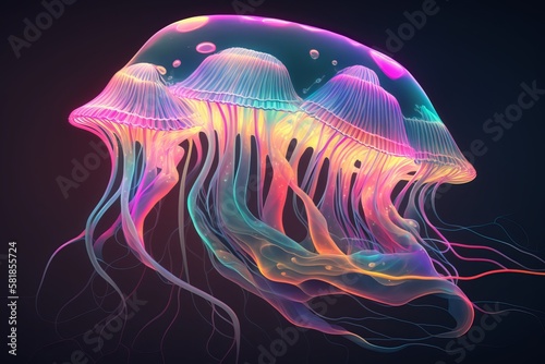 Photo Big colorfull jelyfish underwater. Generative ai