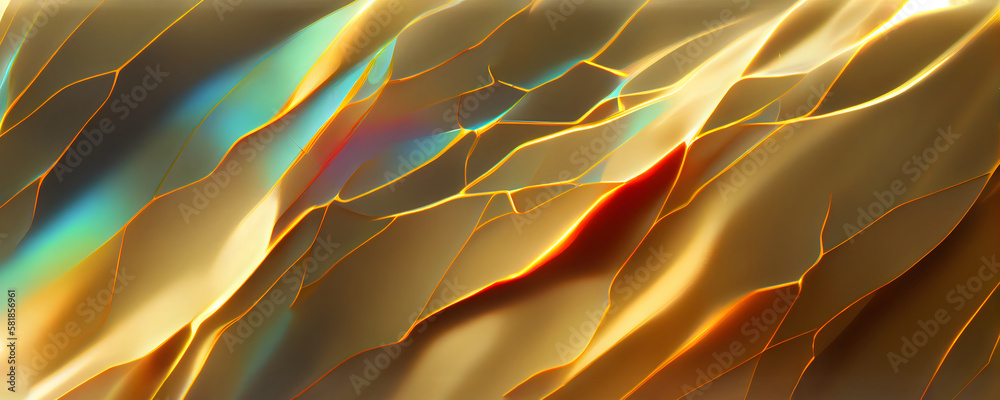 Abstract soft color light refraction Gold color crack Molten kintsugi ...