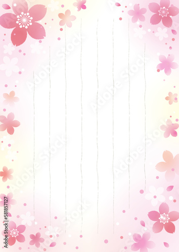 桜満開の便箋　ピンク