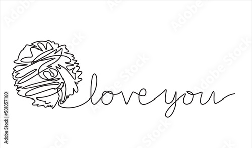 Chaos and love you abstract minimalist concept vector illustration. Metaphor of disorganized difficult problem, mess with black single continuous tangle thread in need of unraveling isolated on white