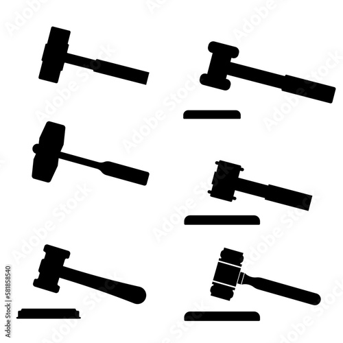 Judge hammer different styles , different shapes black icons