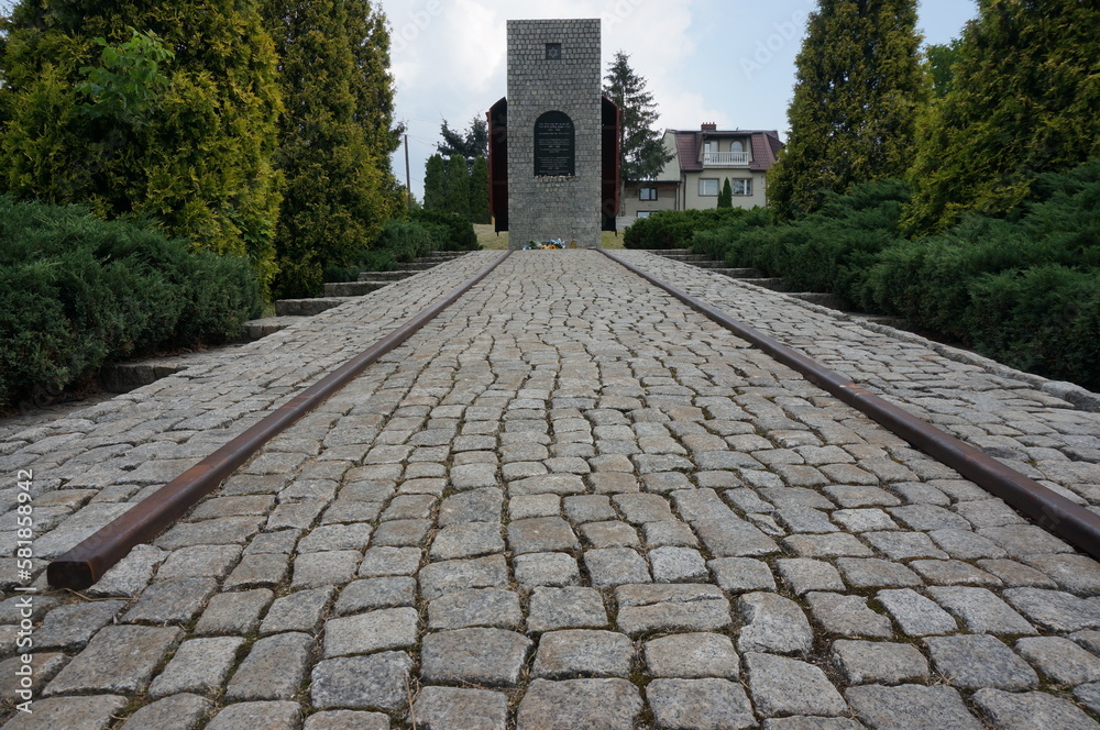 Monument to memory of local Jews on Plac Bohaterow Getta Bedzinskiego. Bedzin, Poland - August 2, 2022.