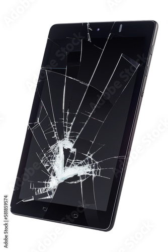 Damaged Tablet with broken glass display screen. Isolated on transparent background. generative ai