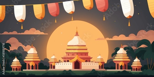 Vesak Day Creative Concept for Card Banner. Celebration Vesak Day background with Buddha silhouette photo