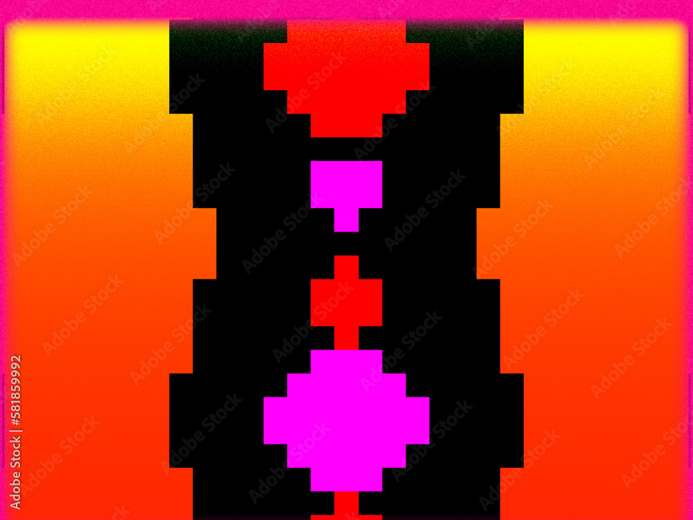 Abstract, Geometric design, with Black, Orange and Pink, within a Border