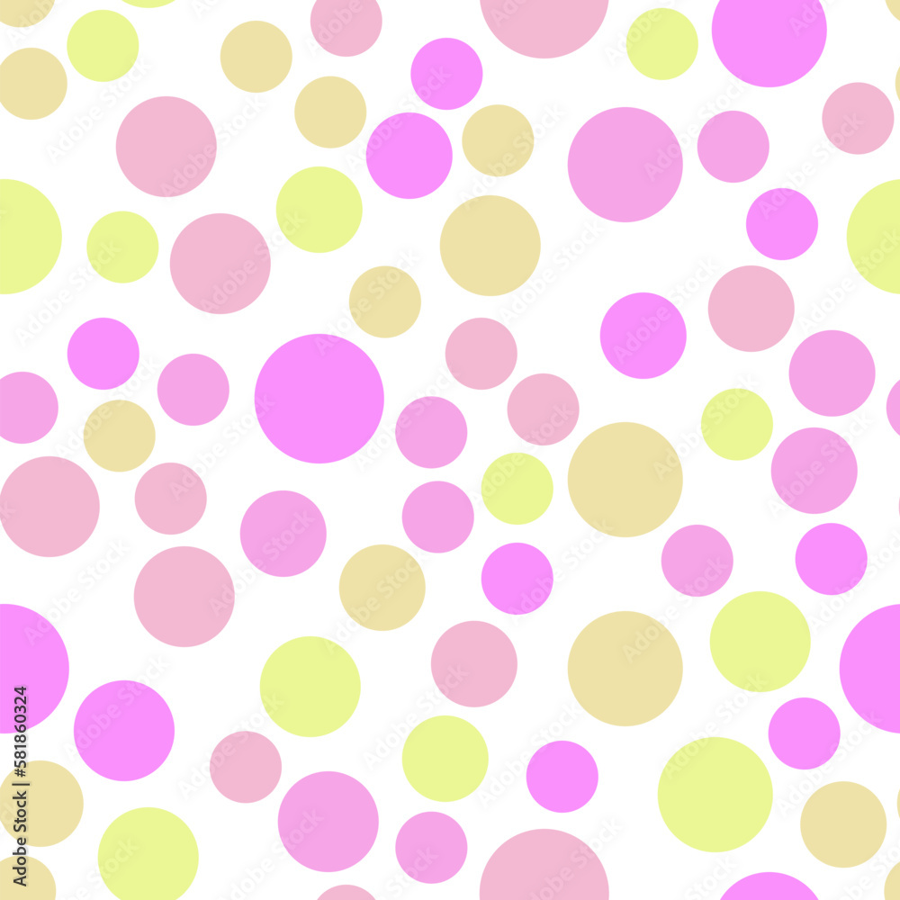 Vibrant seamless repeating pattern of yellow, beige, pink bubbles for printing on clothes, bags, cups, wallpapers, postcards, wrappers and other surfaces Vibrant seamless repeating pattern of yellow, beige, pink bubbles for printing on clothes, bags, cups, wallpapers, postcards, wrappers and other surfaces