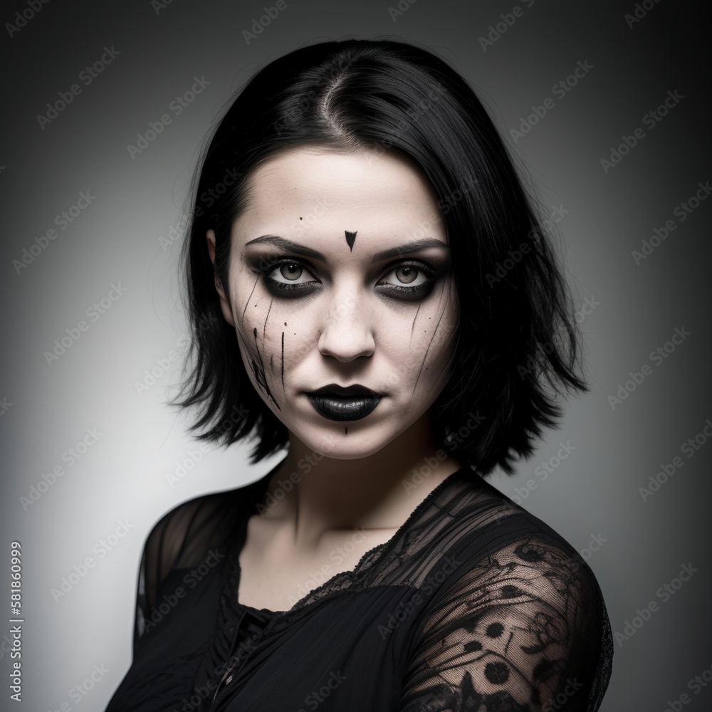 AI Gothic Beauty: Stunning Portrait of a Woman Adorned in Intricate Black Paint AI Gothic Beauty: Stunning Portrait of a Woman Adorned in Intricate Black Paint