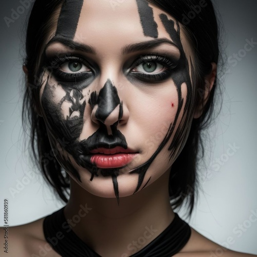 AI Gothic Beauty: Stunning Portrait of a Woman Adorned in Intricate Black Paint