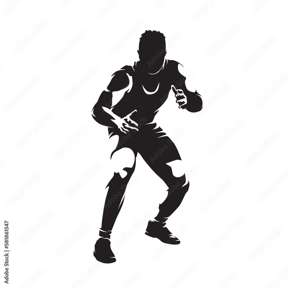 Wrestling, isolated vector silhouette of male wrestler, front view. Strong man. Greco roman wrestling