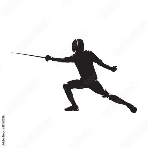 Fencing sport, isolated vector silhouette, side view. fencer