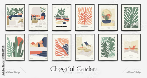 Nature, garden and landscape poster template or card. Flowers and plants at home and outdoor.