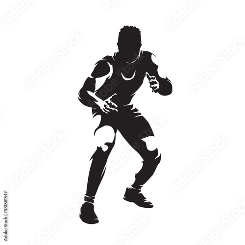 Wrestling, isolated vector silhouette of male wrestler, front view. Strong man. Greco roman wrestling photo