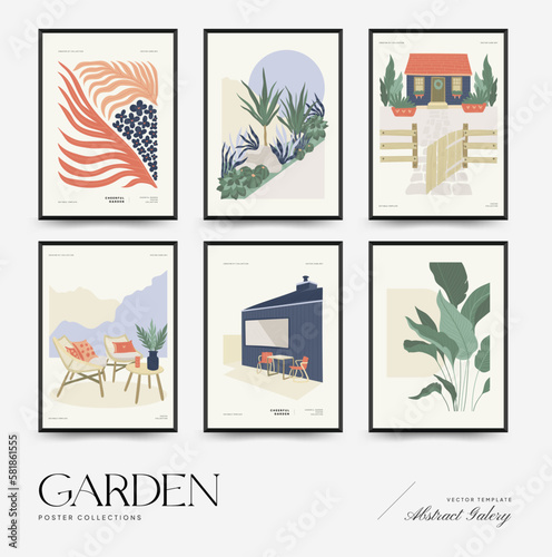 Nature, garden and landscape poster template or card. Flowers and plants at home and outdoor.