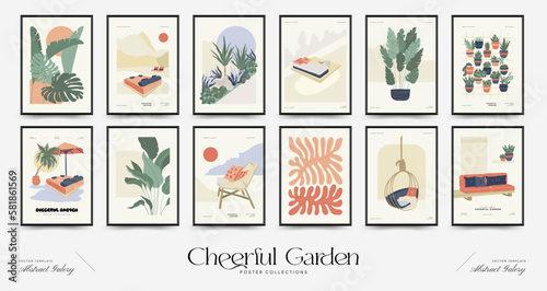 Nature, garden and landscape poster template or card. Flowers and plants at home and outdoor.